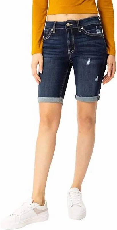 Evie Mid Rise Bermuda Shorts In Dark Wash