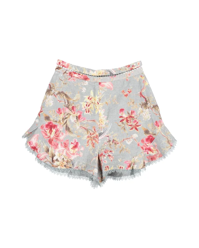 Zimmermann Mercer Flutter Frill Short in Floral Print Linen