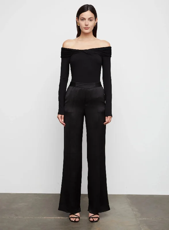 Angel Hammered Satin Evening Pant in Black