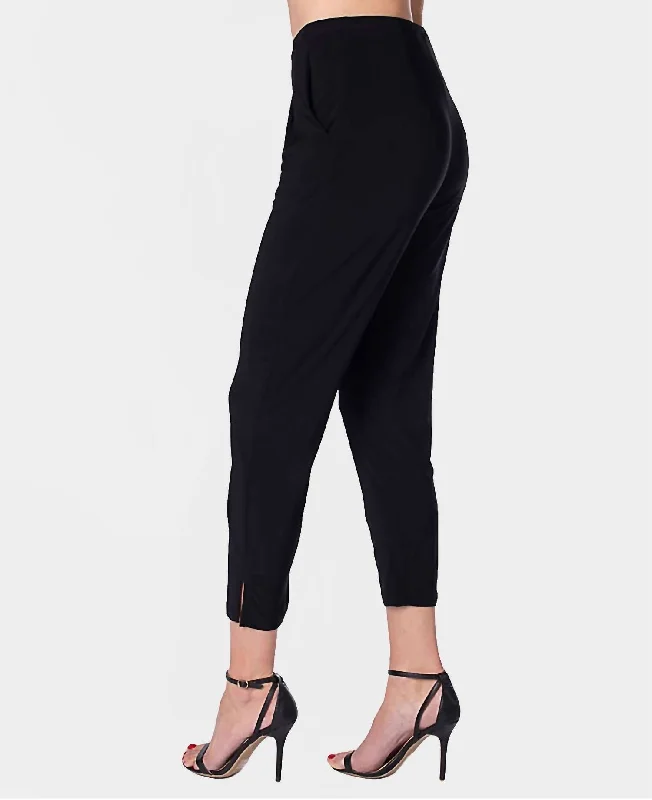 Kelly Pleated Ankle Slit Pant In Black