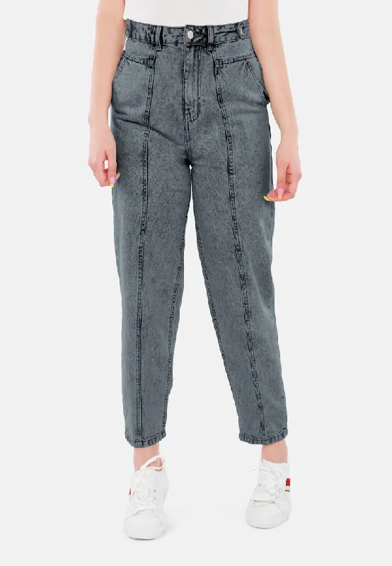 Multi Panel Washed Mom Jeans