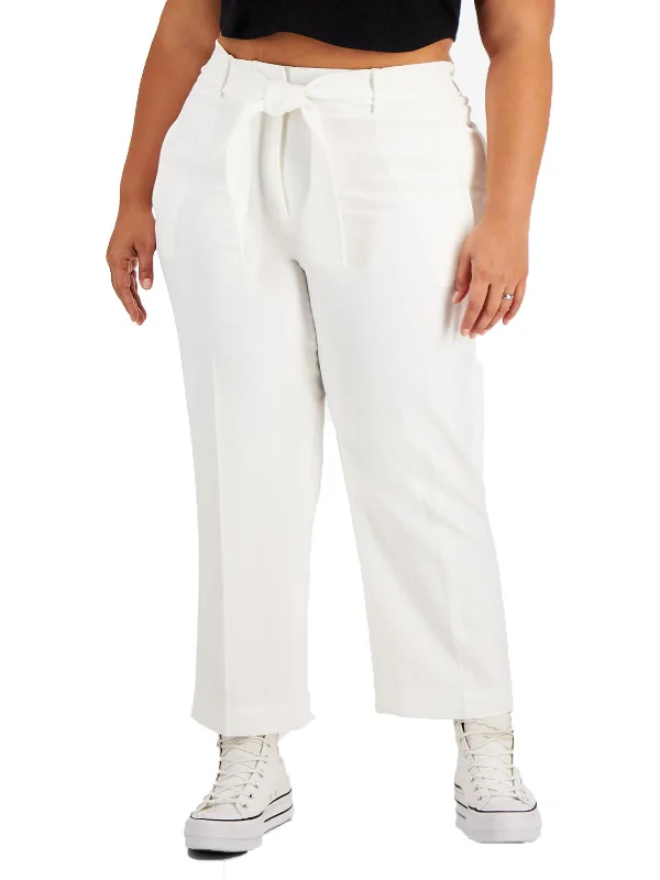 Plus Womens Mid-Rise Tie-Waist Cropped Pants