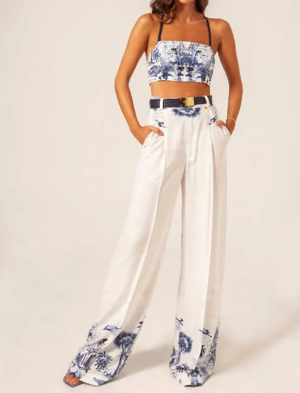 Savage Palazzo Pants In White/blue