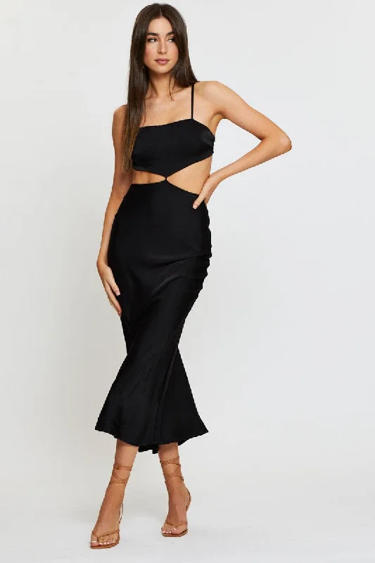 Black Midi Dress Satin