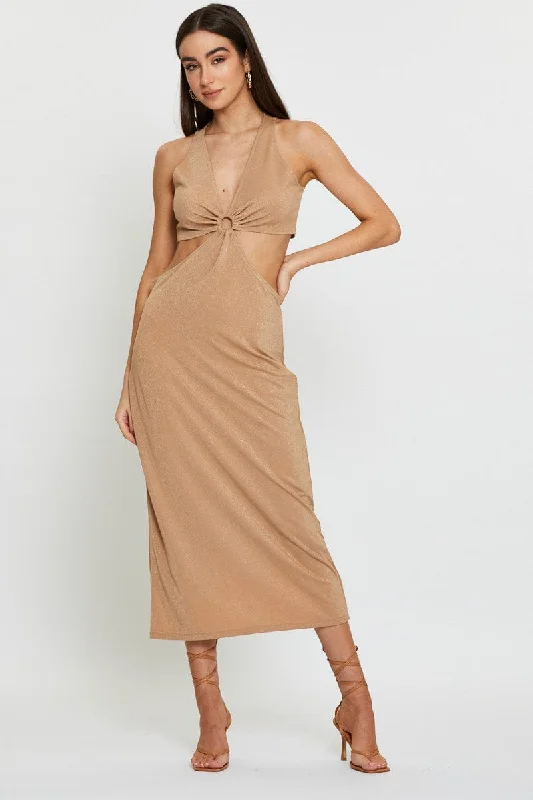 Gold Midi Dress Sleeveless