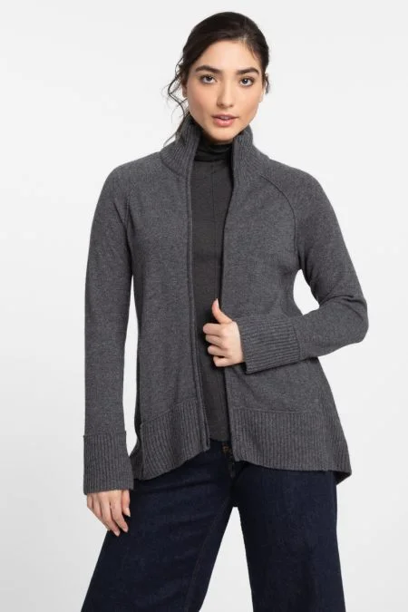 Kinross Cashmere Sporty Zip Mock Cardigan